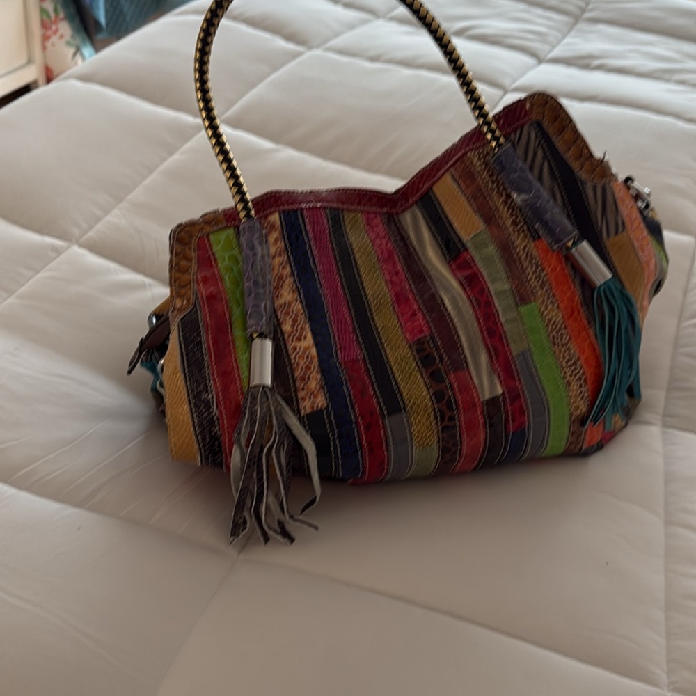Multicolored leather Bag with Vibrant Stripes of croc-embossed leather - Picture 2 of 4